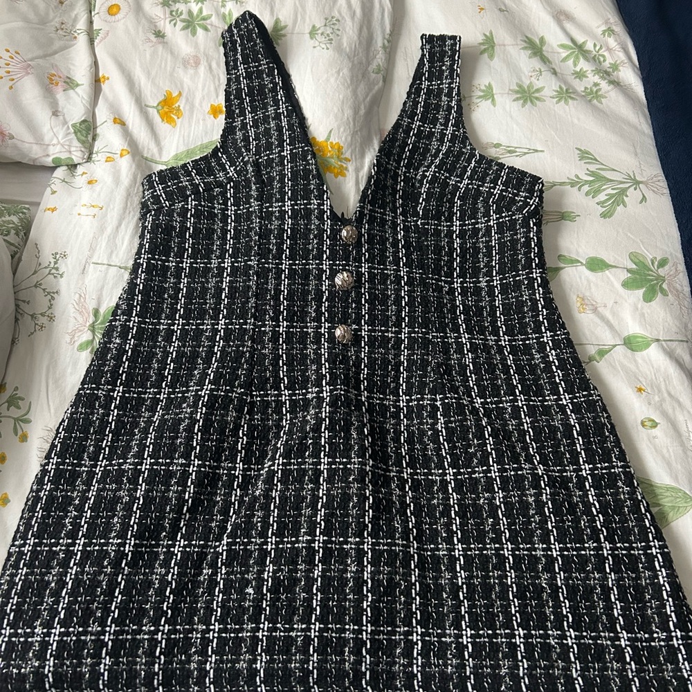 Elegant Black and White Tweed Dress